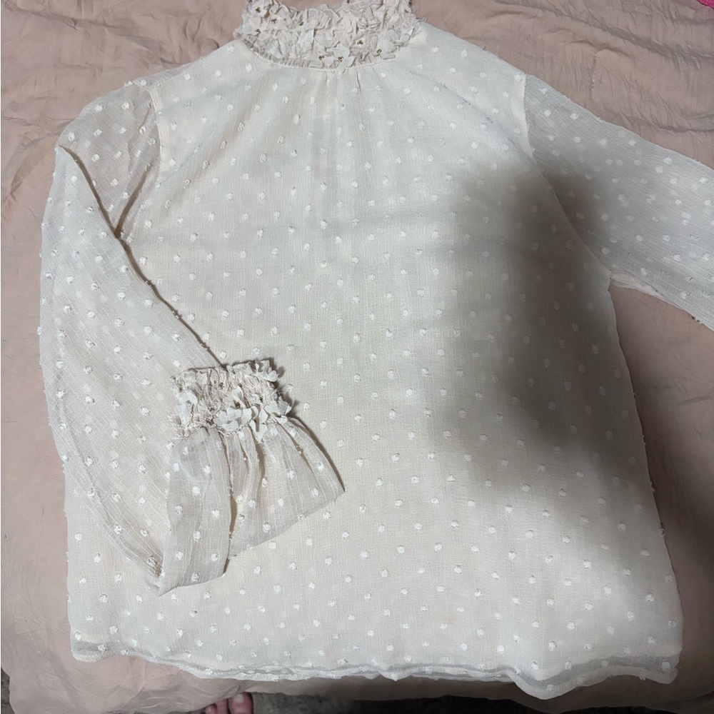 Zara cream  Sheer Fitted Blouse with Mandarin Collar xs - Picture 5 of 10